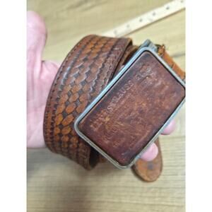 Vtg 70s 80s Levis Brown Stamped Leather Patch Logo Belt Buckle Well Worn L